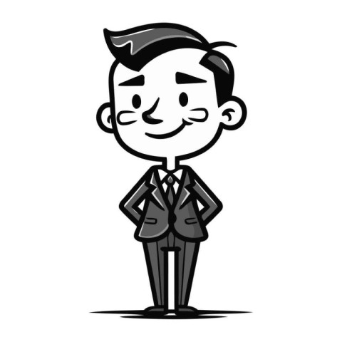 Businessman Smiling   Black and White Cartoon Style Vector Illus