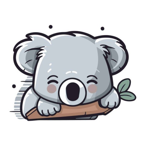 Cute koala lying on a branch. Vector cartoon illustration.