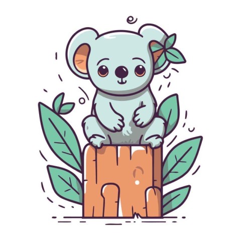 Cute koala sitting on a wooden stump. Vector illustration.