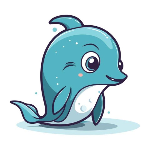 Cute cartoon dolphin. Vector illustration isolated on a white ba