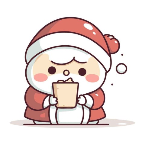 Cute santa claus holding a cup of coffee. Vector illustration.