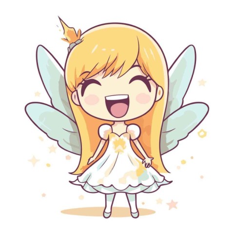 Cute little angel girl. Vector illustration isolated on white ba