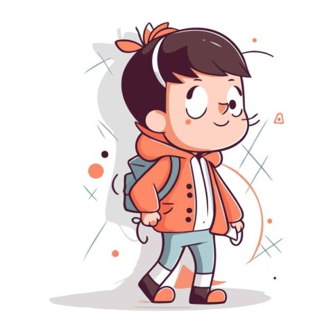 Cute little boy with backpack. Vector illustration in cartoon st