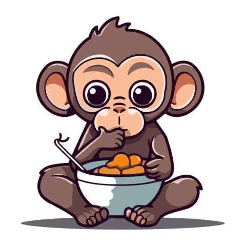 Monkey with a bowl of food isolated on white background. Vector