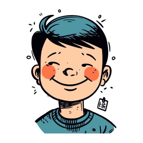 Cute boy with heart shape on his cheek. Vector illustration.