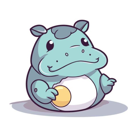 Hippopotamus with egg. Cute cartoon animal. Vector illustration