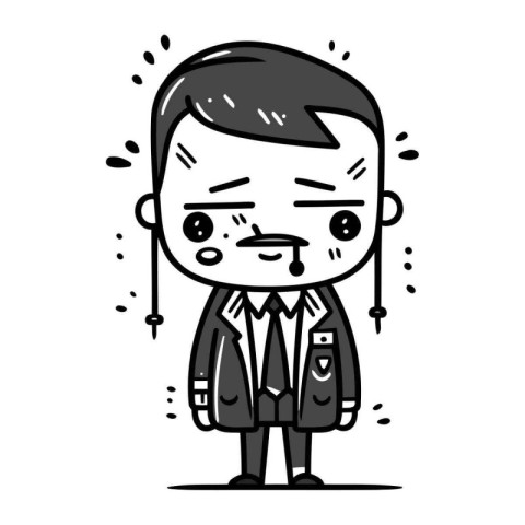 Cartoon businessman with sad expression. Vector clip art. Hand d