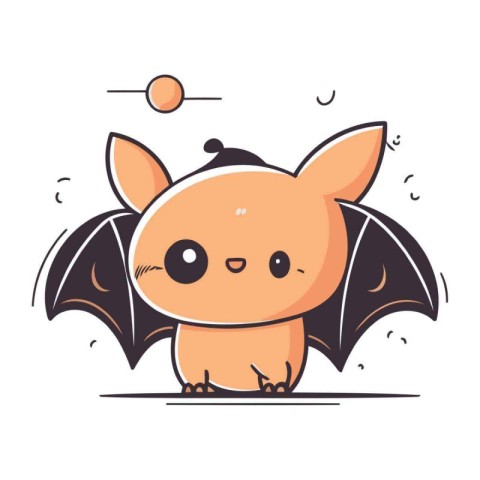 Cute little bat flying in the sky. Vector cartoon illustration.