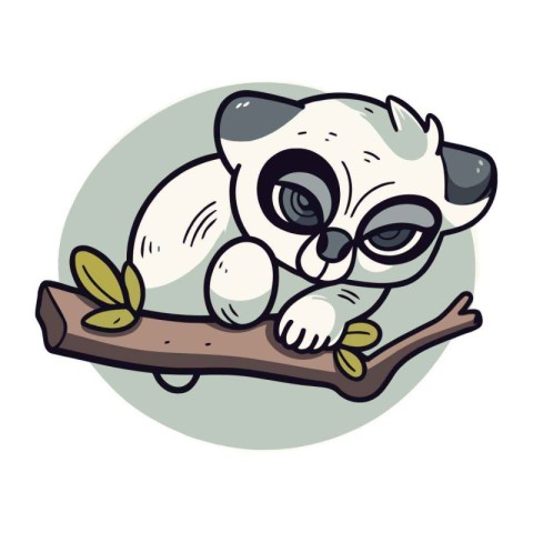 Cute cartoon panda sitting on a branch. Vector illustration.