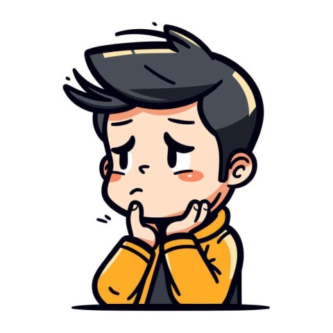 Illustration of a sad boy in yellow clothes. vector illustration