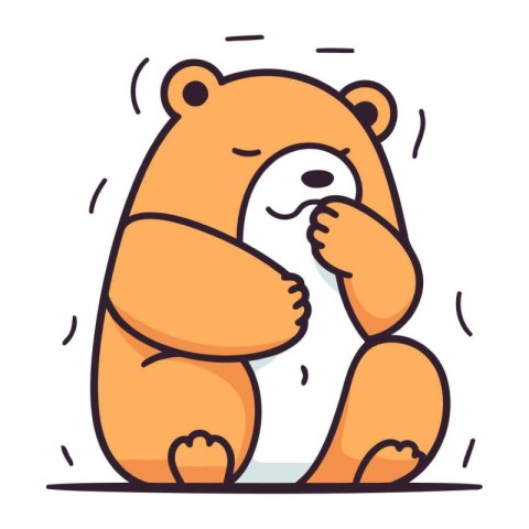 Cute cartoon bear sitting and crying. Vector illustration in doo