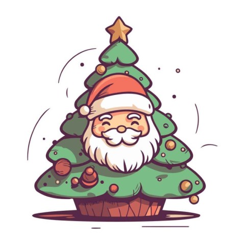 Santa Claus with christmas tree. Vector illustration in cartoon