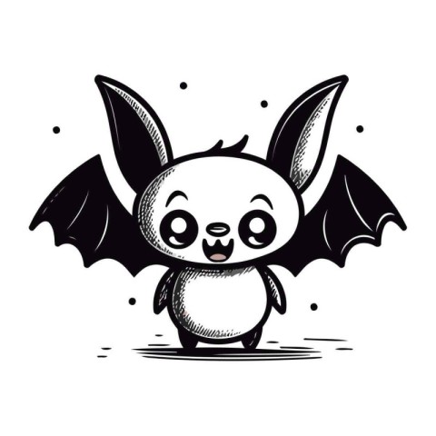 Cute cartoon bat. Black and white vector illustration for colori