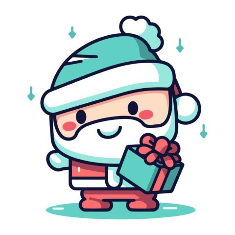 Cute santa claus holding gift box. Vector illustration.