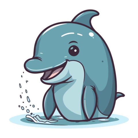 Illustration of a Cute Smiling Dolphin Cartoon Character Posing