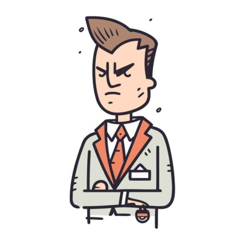 Vector illustration of angry businessman cartoon character. Line