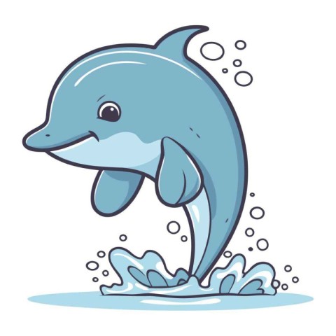 Cute dolphin jumping out of the water. Vector illustration of a