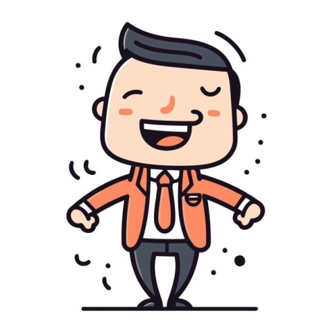 Cartoon happy businessman in orange suit. Vector line art illust