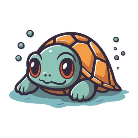 Cute cartoon turtle character. Vector illustration isolated on w