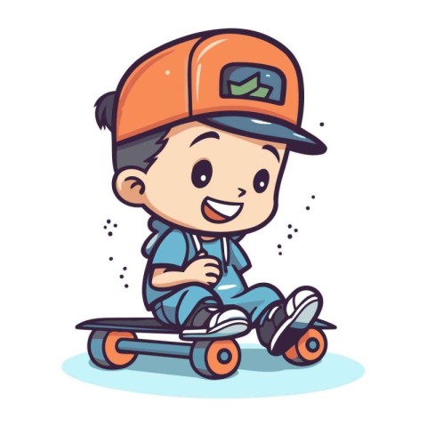 Cute boy riding skateboard. Vector illustration of a cartoon cha