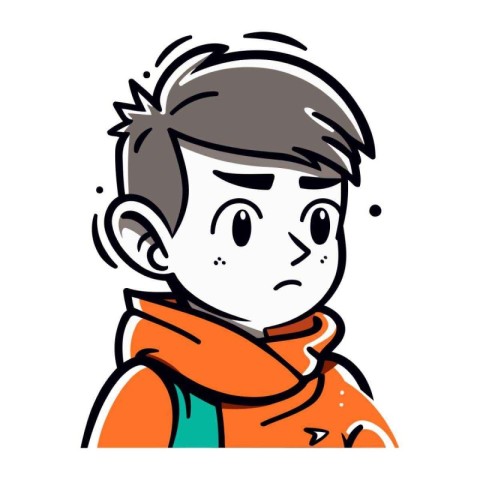 Illustration of a boy wearing a scarf and looking at the camera