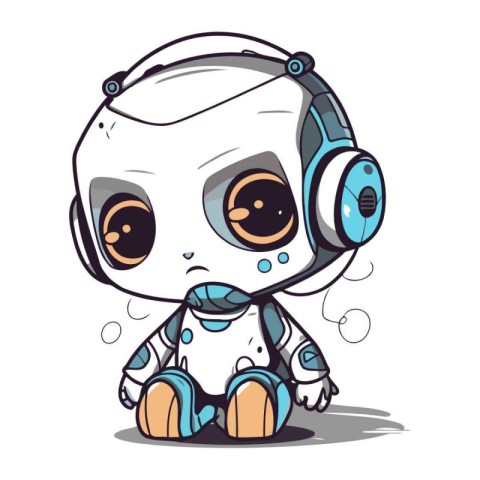 Cartoon robot with headphones isolated. Vector illustration of a