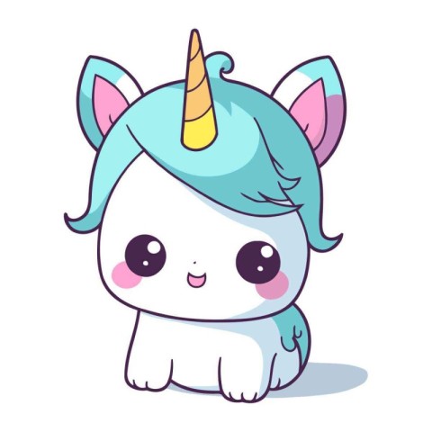 Cute cartoon unicorn. Vector illustration isolated on a white ba