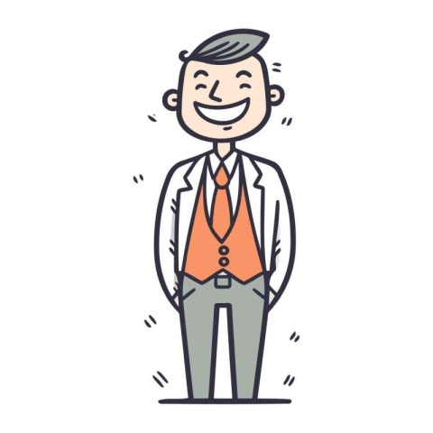 Vector illustration of a smiling businessman standing with hands