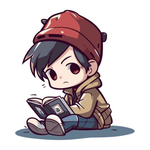 Illustration of a Kid Reading a Book While Sitting on the Floor