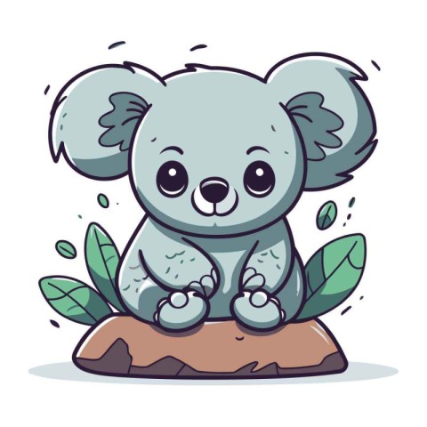 Cute cartoon koala sitting on the rock. Vector illustration.