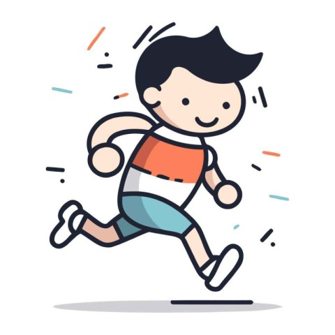 Running boy vector illustration. Simple flat design of happy lit