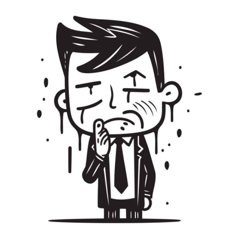 Businessman in suit sneezing. Vector illustration on white backg