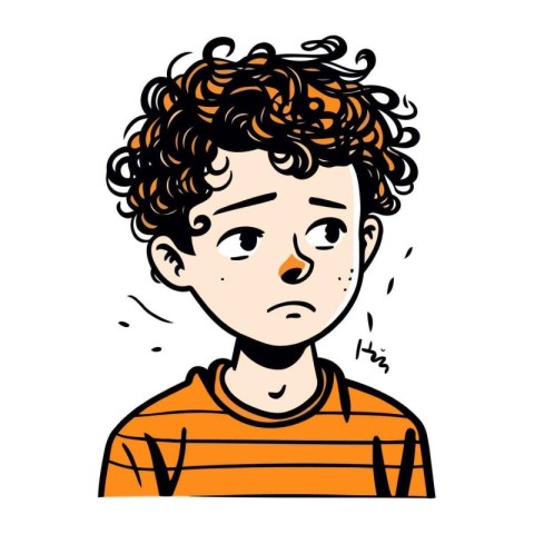 Crying boy. Vector illustration of a boy with curly hair.