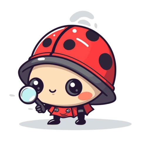 Cute Ladybug Character with Magnifying Glass Vector Illustration