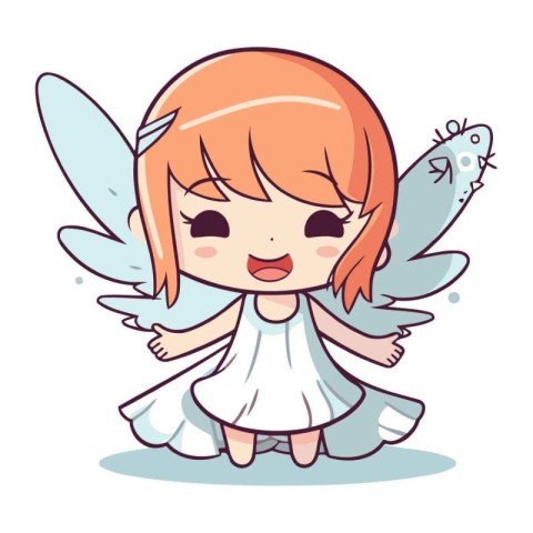 Cute little angel girl. Vector illustration. isolated on white b