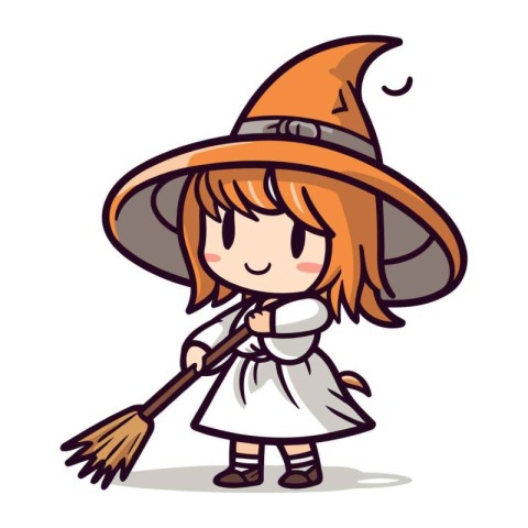 Witch Girl   Cartoon Vector Illustration of a Cute Witch Girl