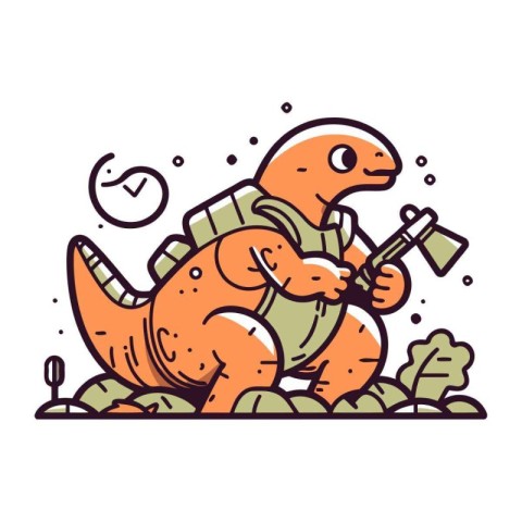 Tyrannosaurus dinosaur with a gun in his hand. Vector illustrati