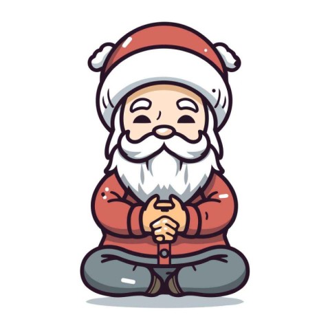 Santa claus sitting in lotus pose. Christmas character. Vector i