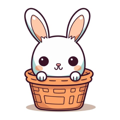 Rabbit in basket character cartoon style vector illustration. Ea