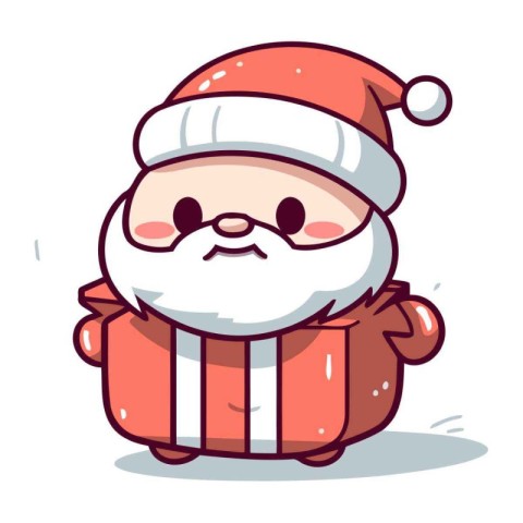 Santa Claus with gift box. Cute cartoon character. Vector illust