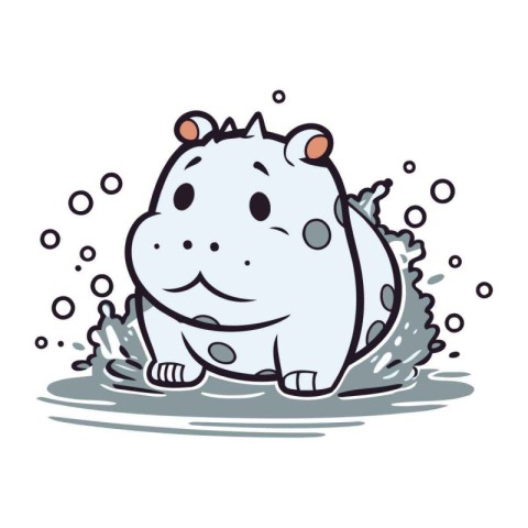 Cute hippopotamus in the water. Cartoon vector illustration.