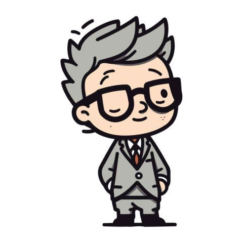 Cute Cartoon Businessman Wearing Glasses Vector Illustration.