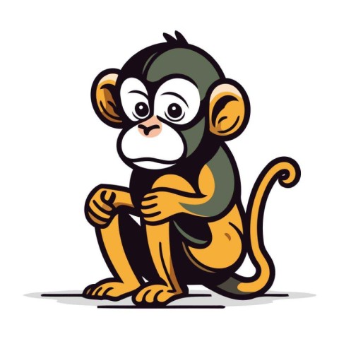 Cartoon funny monkey on white background. Vector illustration fo