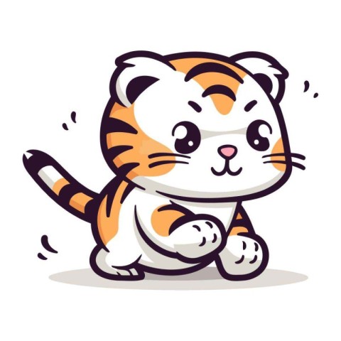 Cute little tiger sitting and smiling. Vector cartoon character