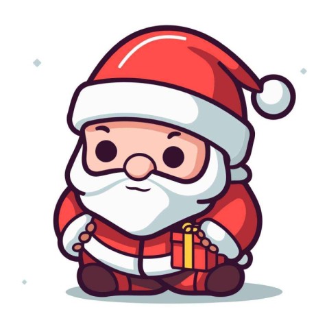 Cute Santa Claus with gift. Vector illustration in cartoon style