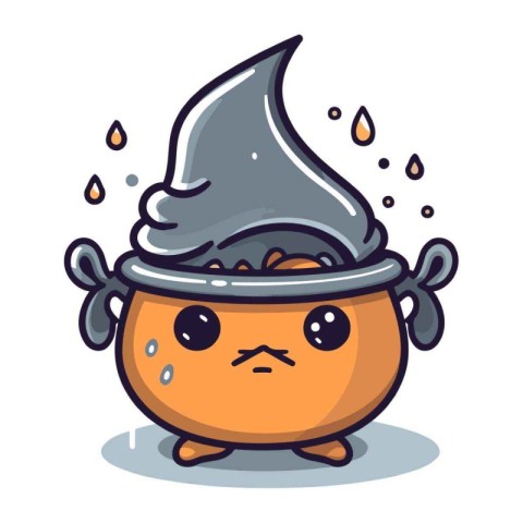 Crying Halloween Witch Pot Cartoon Mascot Character Vector Illus