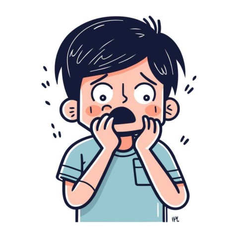 Illustration of a boy suffering from cough. Vector illustration