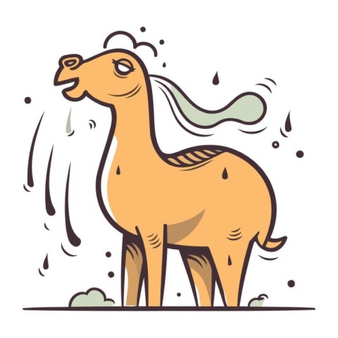 Camel with splashes of water. Vector illustration in cartoon sty