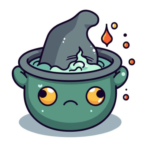 Cute cartoon halloween witch cauldron. Vector illustration.