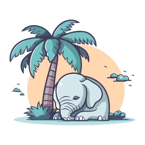 Vector illustration of a cute cartoon elephant on the background